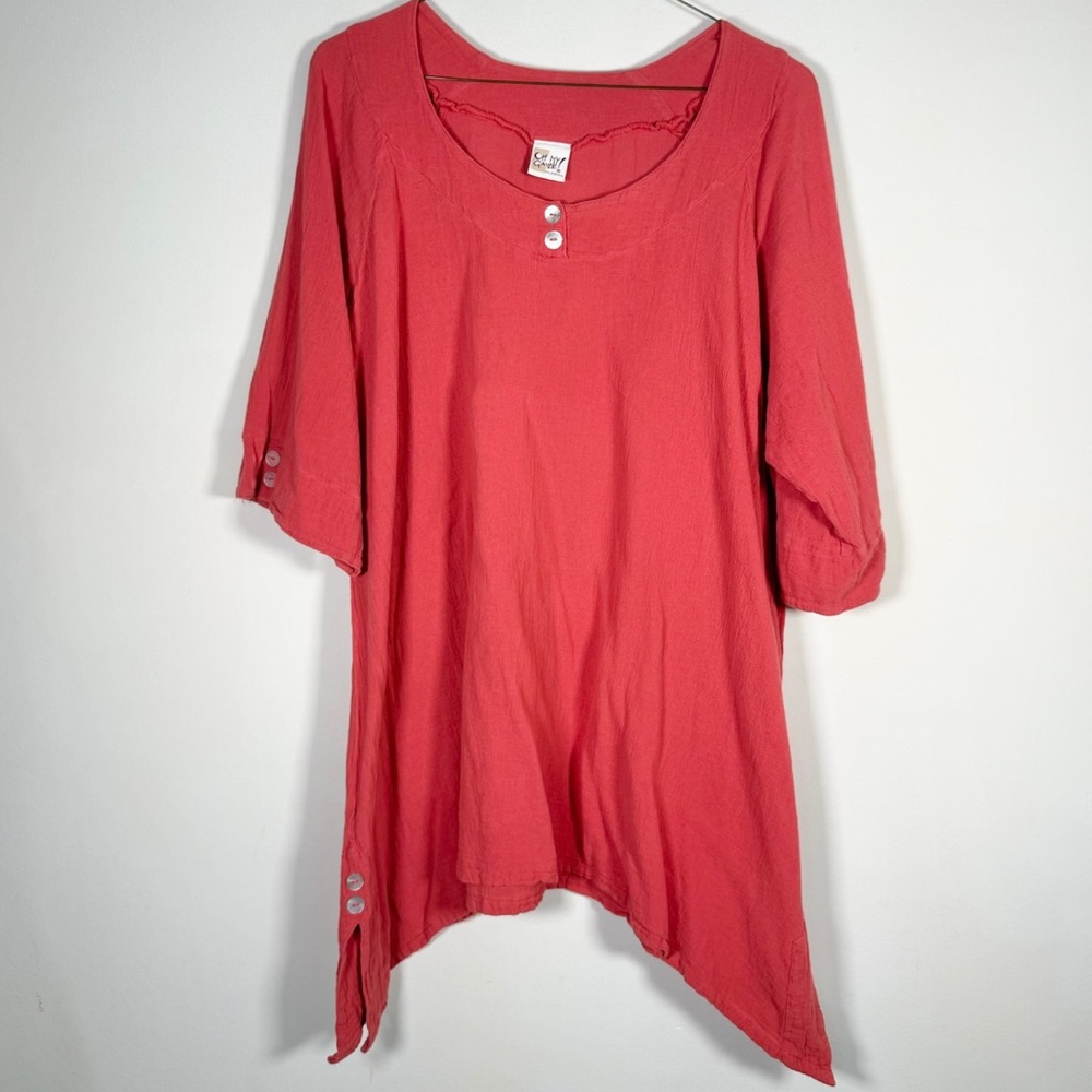 Oh My Gauze! Womens Size 2 (L/XL 12-14) 100% Cotton Asymmetric Top Button Accent